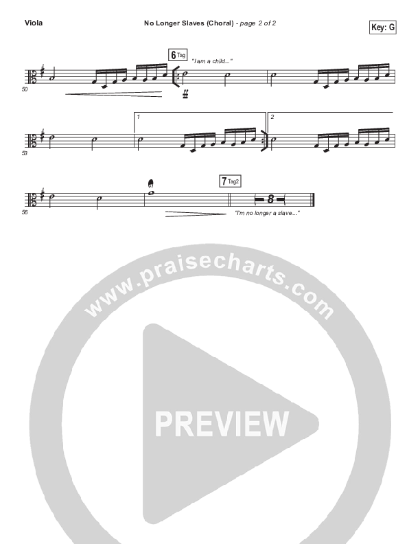 No Longer Slaves (Choral Anthem SATB) Viola (Bethel Music / Arr. Luke Gambill)