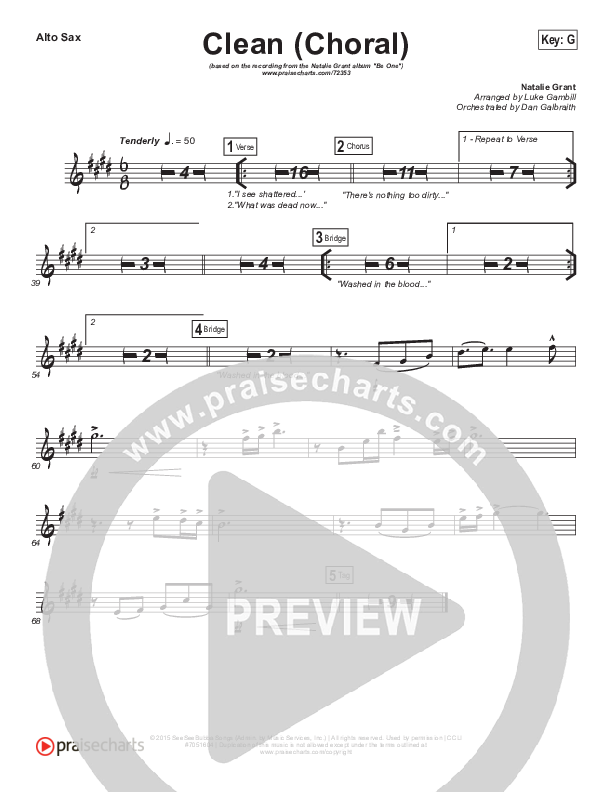 Clean (Choral Anthem SATB) Alto Sax (Natalie Grant / Arr. Luke Gambill)