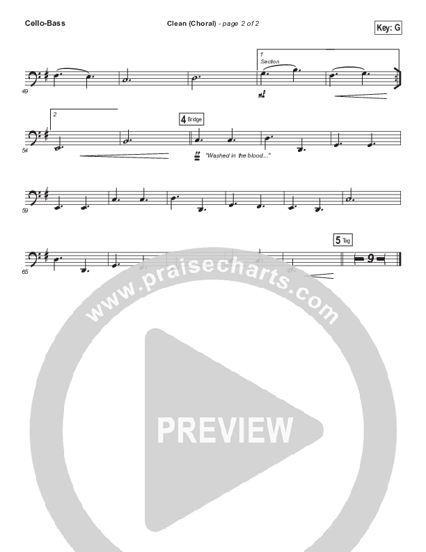 Clean (Choral Anthem SATB) Cello/Bass (Natalie Grant / Arr. Luke Gambill)