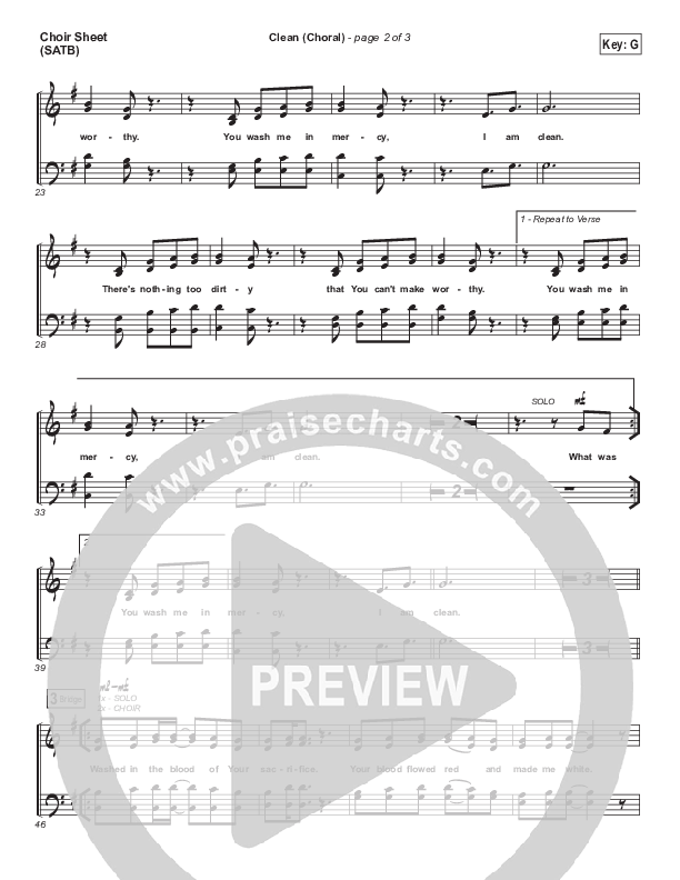 Clean (Choral Anthem SATB) Choir Vocals (SATB) (Natalie Grant / Arr. Luke Gambill)