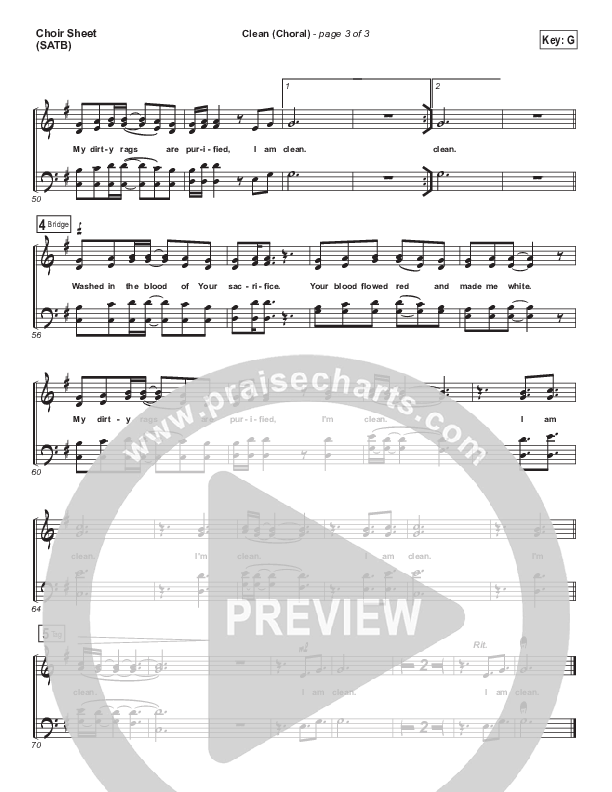 Clean (Choral Anthem SATB) Choir Vocals (SATB) (Natalie Grant / Arr. Luke Gambill)