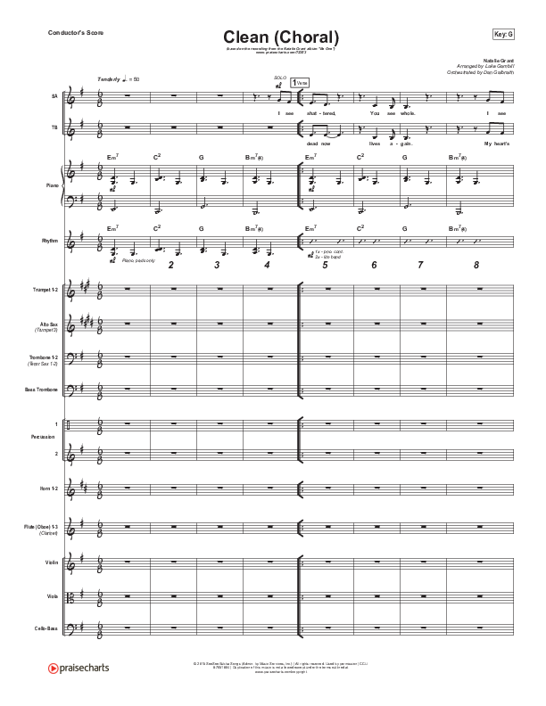 Clean (Choral Anthem SATB) Conductor's Score (Natalie Grant / Arr. Luke Gambill)