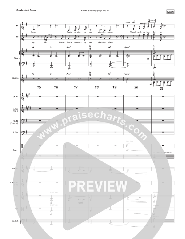 Clean (Choral Anthem SATB) Conductor's Score (Natalie Grant / Arr. Luke Gambill)