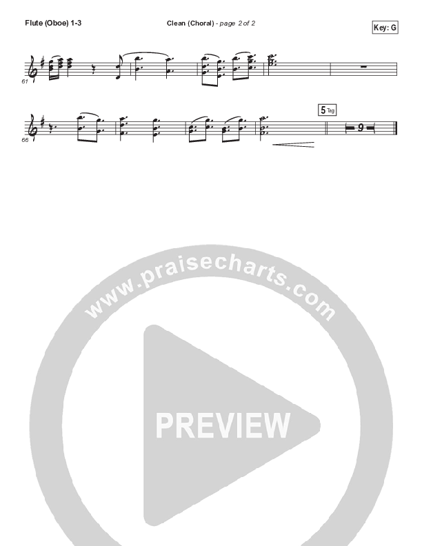 Clean (Choral Anthem SATB) Flute/Oboe 1/2/3 (Natalie Grant / Arr. Luke Gambill)