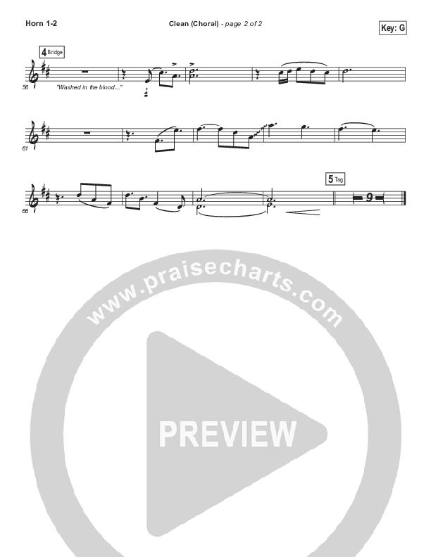 Clean (Choral Anthem SATB) French Horn 1/2 (Natalie Grant / Arr. Luke Gambill)