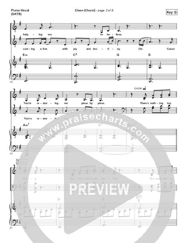 Clean (Choral Anthem SATB) Piano/Choir (SATB) (Natalie Grant / Arr. Luke Gambill)