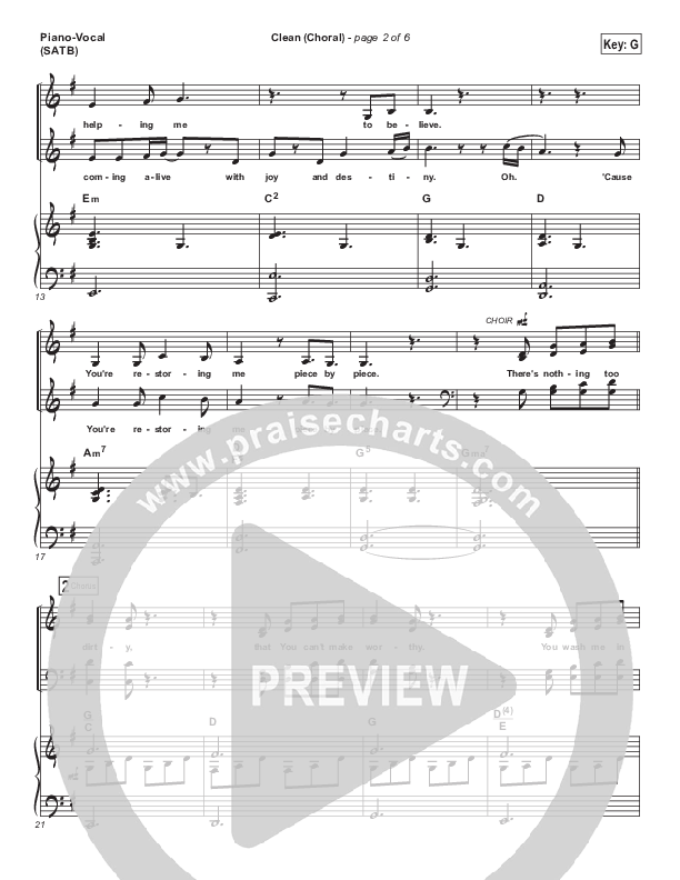 Clean (Choral Anthem SATB) Piano/Vocal (SATB) (Natalie Grant / Arr. Luke Gambill)
