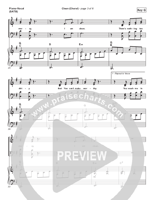 Clean (Choral Anthem SATB) Piano/Vocal (SATB) (Natalie Grant / Arr. Luke Gambill)