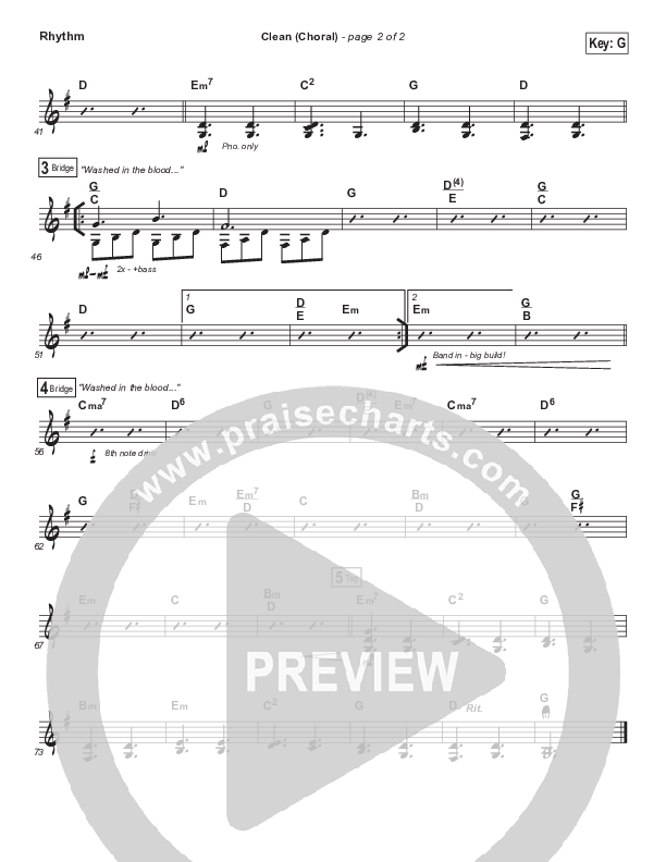 Clean (Choral Anthem SATB) Rhythm Chart (Natalie Grant / Arr. Luke Gambill)