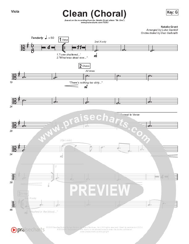 Clean (Choral Anthem SATB) Viola (Natalie Grant / Arr. Luke Gambill)