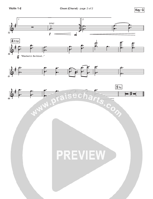 Clean (Choral Anthem SATB) Violin 1/2 (Natalie Grant / Arr. Luke Gambill)