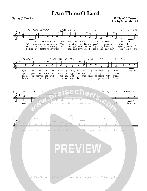 I Am Thine O Lord Lead Sheet (Stephen Merrick)