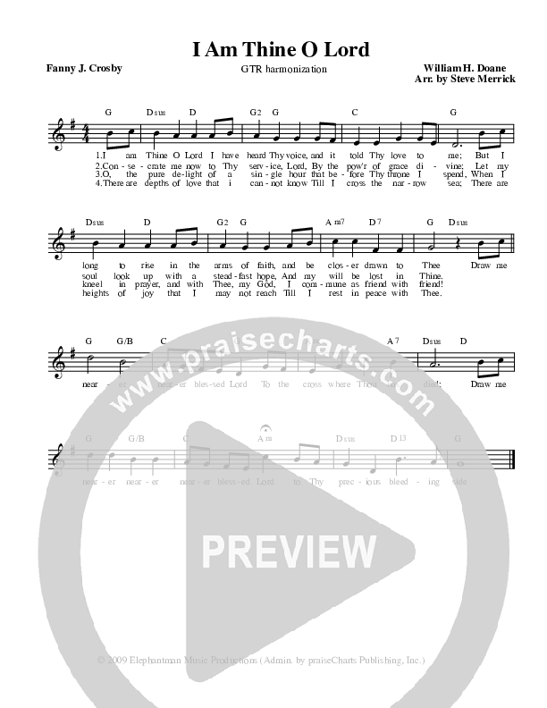 I Am Thine O Lord Lead Sheet (Stephen Merrick)