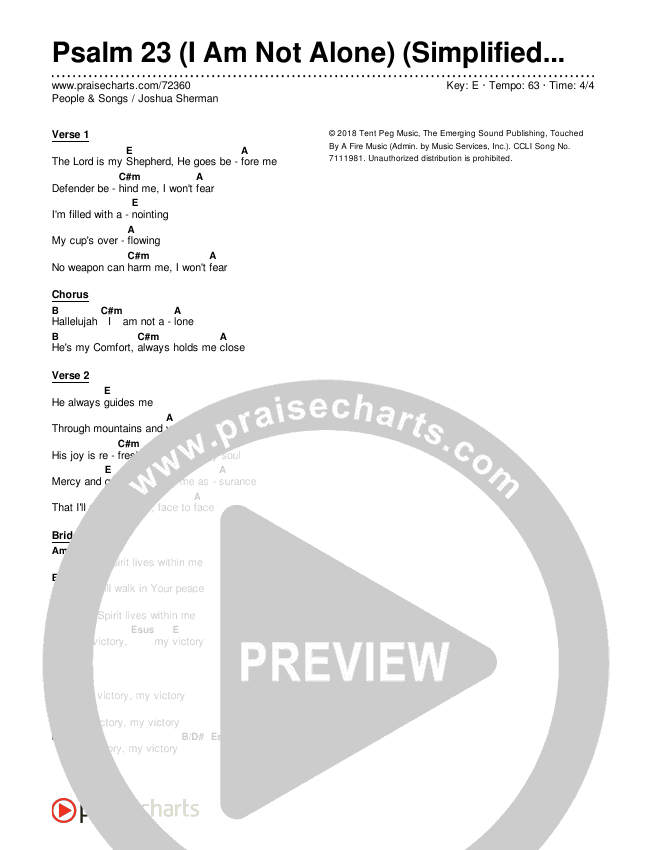 Psalm 23 (I Am Not Alone) (Simplified) Chord Chart (People & Songs / Joshua Sherman)