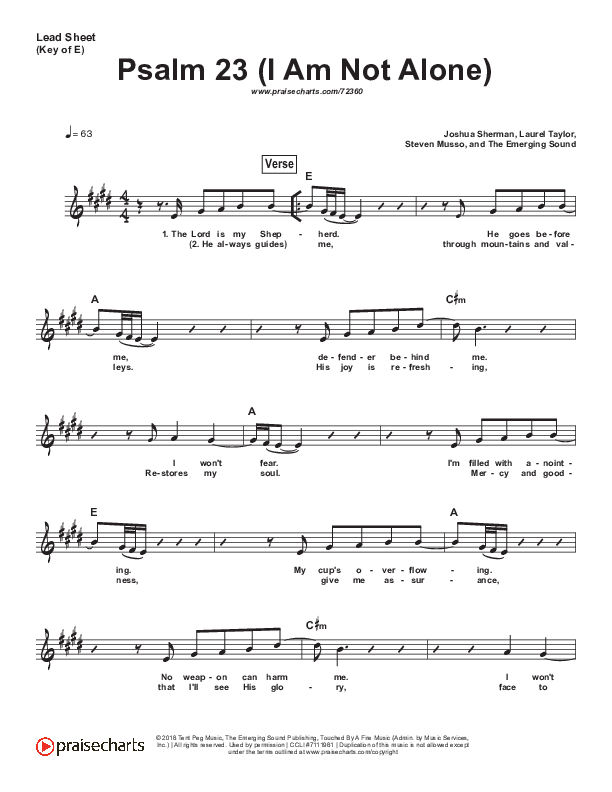 Psalm 23 (I Am Not Alone) (Simplified) Lead Sheet (People & Songs / Joshua Sherman)