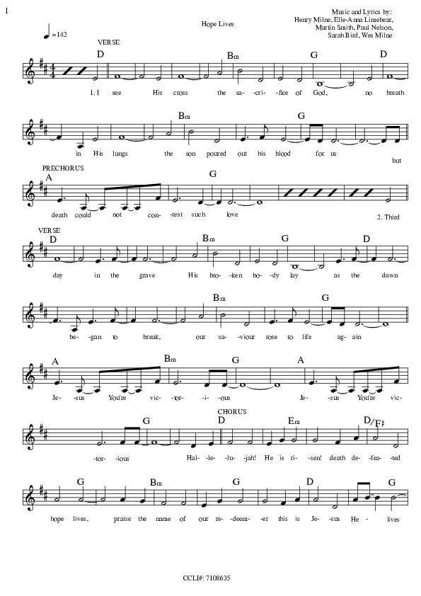 Hope Lives Lead Sheet (Bright City)