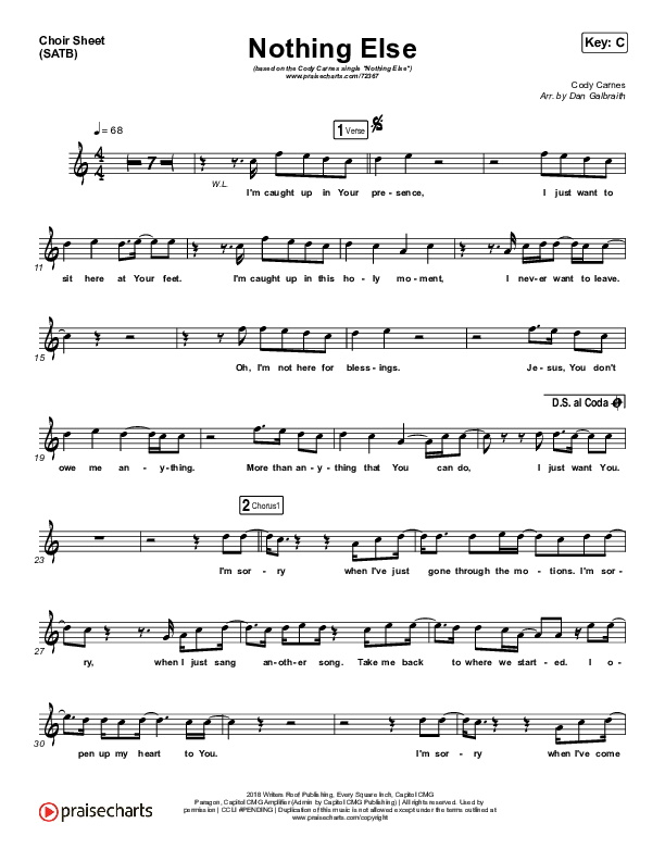 Nothing Else Choir Sheet (SATB) (Cody Carnes)