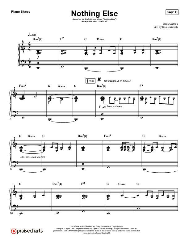 Nothing Else Piano Sheet (Cody Carnes)