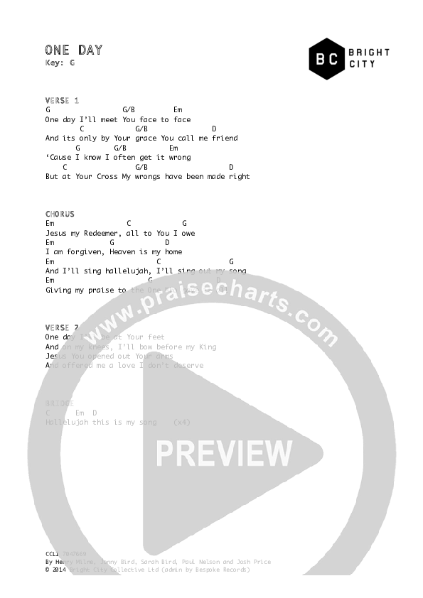 One Day Chords & Lyrics (Bright City)