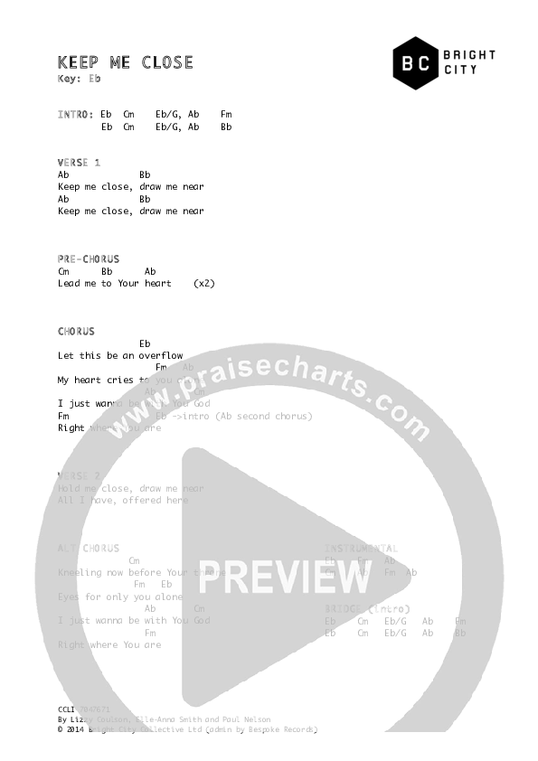 Keep Me Close Chords & Lyrics (Bright City)