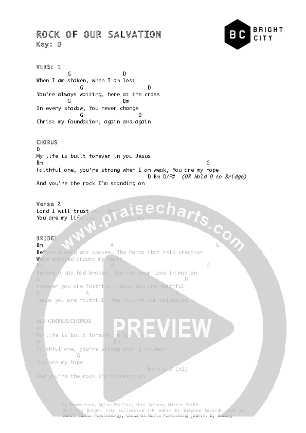 Rock Of Our Salvation Chord Chart (Bright City)