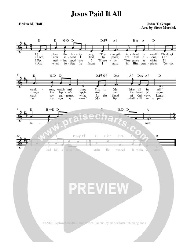 Jesus Paid It All Lead Sheet (Stephen Merrick)