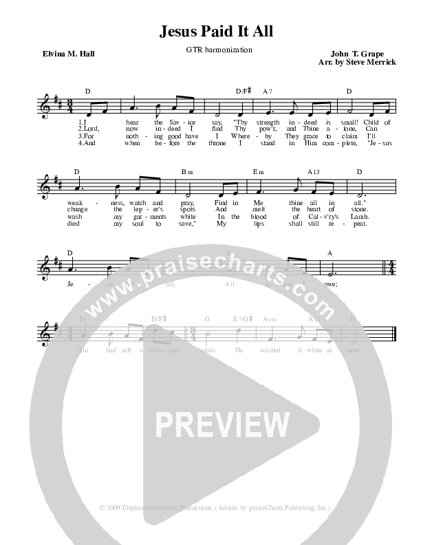 Jesus Paid It All Lead Sheet (Stephen Merrick)