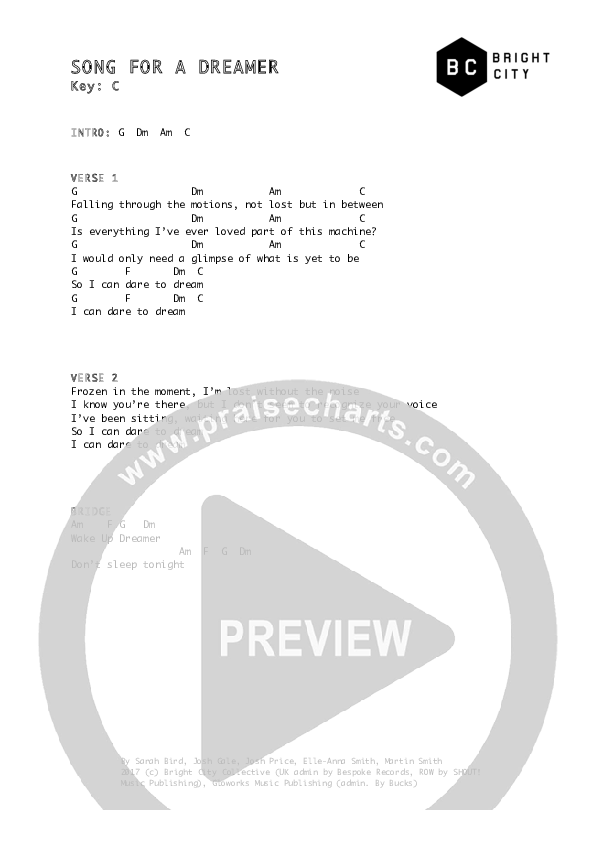 Song For A Dreamer Chords & Lyrics (Bright City)
