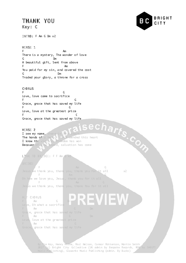 Thank You Chord Chart (Bright City)