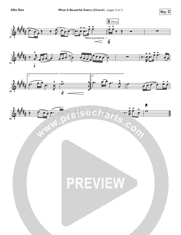 What A Beautiful Name (Choral Anthem SATB) Alto Sax (Hillsong Worship / Arr. Luke Gambill)
