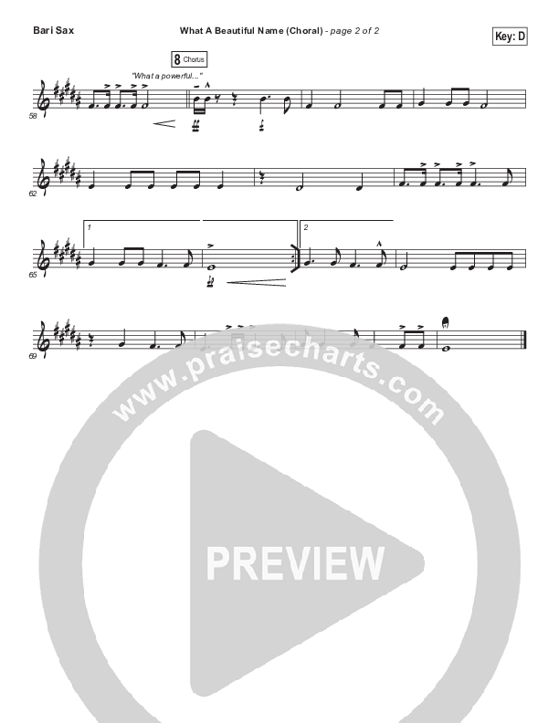 What A Beautiful Name (Choral Anthem SATB) Bari Sax (Hillsong Worship / Arr. Luke Gambill)