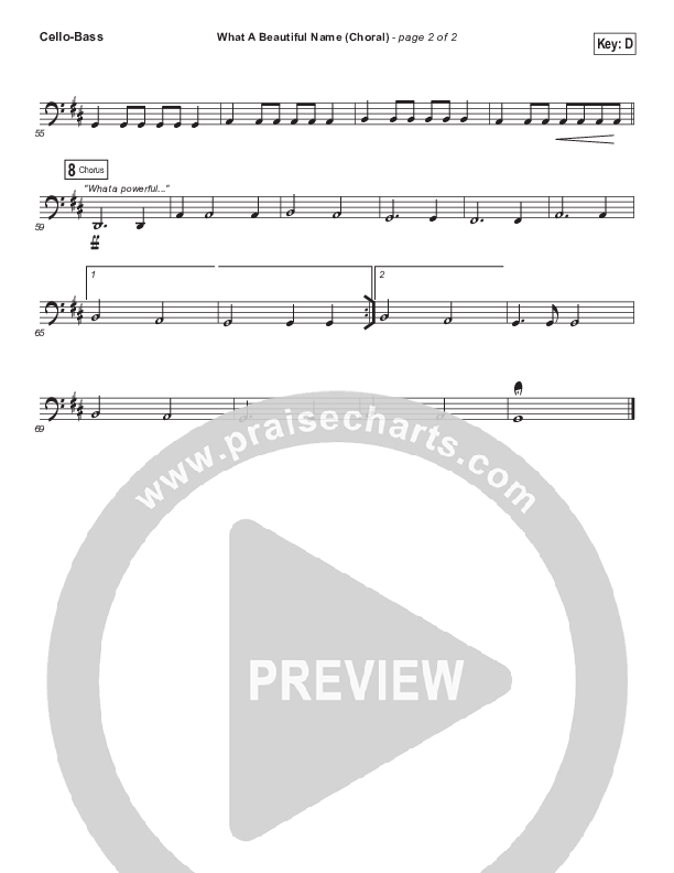 What A Beautiful Name (Choral Anthem SATB) Cello/Bass (Hillsong Worship / Arr. Luke Gambill)