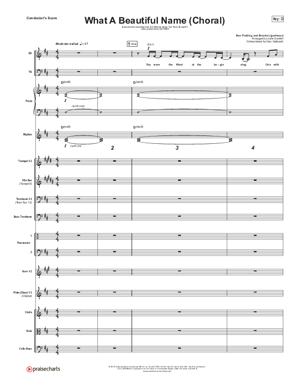What A Beautiful Name (Choral Anthem SATB) Conductor's Score (Hillsong Worship / Arr. Luke Gambill)