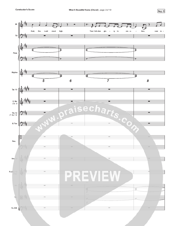 What A Beautiful Name (Choral Anthem SATB) Conductor's Score (Hillsong Worship / Arr. Luke Gambill)