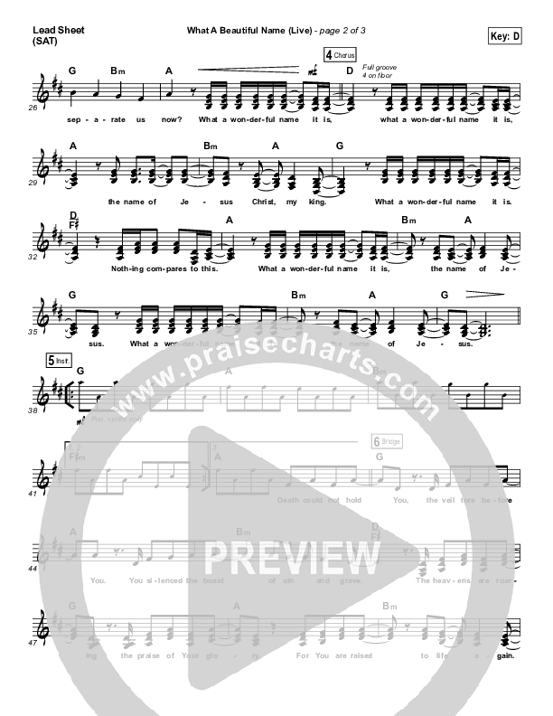 What A Beautiful Name (Choral Anthem SATB) Lead Sheet (SAT) (Hillsong Worship / Arr. Luke Gambill)