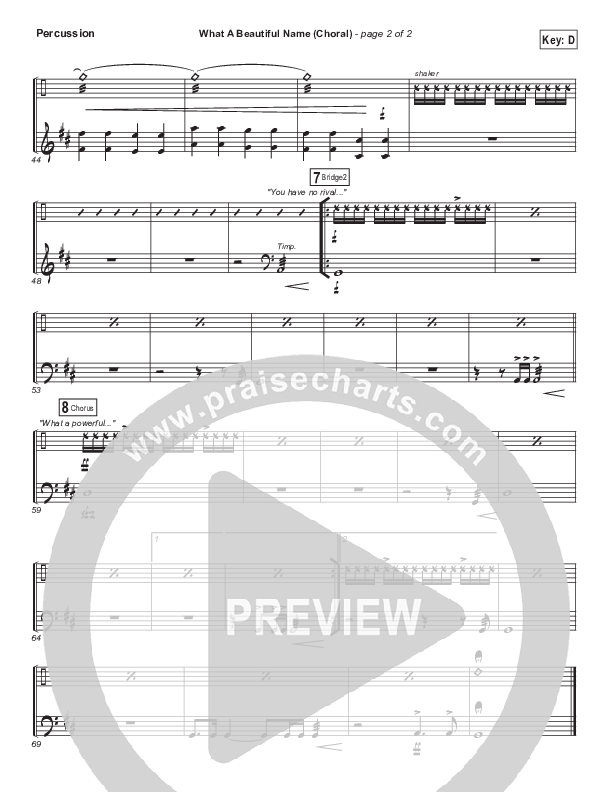 What A Beautiful Name (Choral Anthem SATB) Percussion (Hillsong Worship / Arr. Luke Gambill)