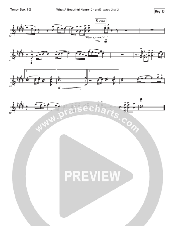 What A Beautiful Name (Choral Anthem SATB) Tenor Sax 1/2 (Hillsong Worship / Arr. Luke Gambill)