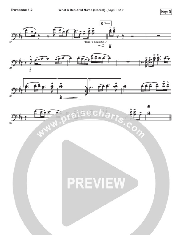 What A Beautiful Name (Choral Anthem SATB) Trombone 1/2 (Hillsong Worship / Arr. Luke Gambill)