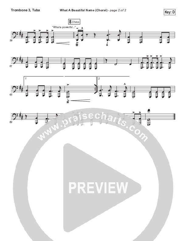 What A Beautiful Name (Choral Anthem SATB) Trombone 3/Tuba (Hillsong Worship / Arr. Luke Gambill)