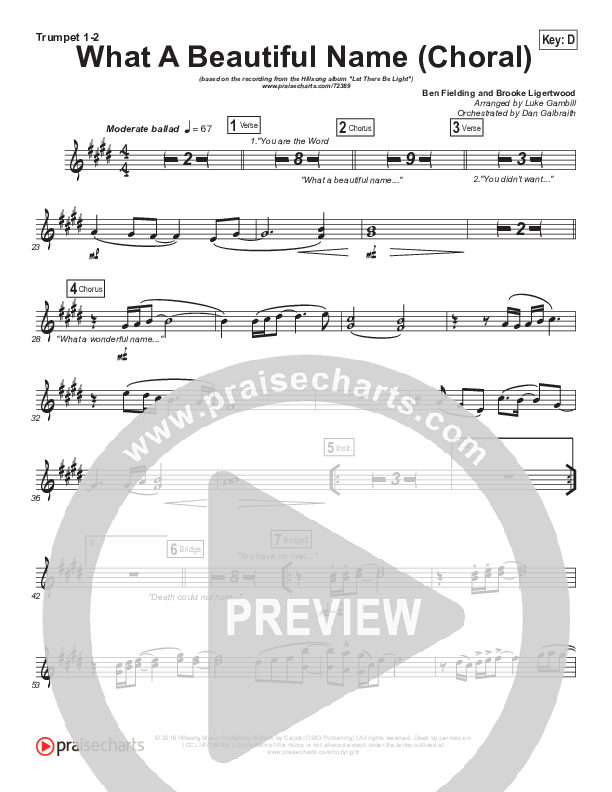 What A Beautiful Name (Choral Anthem SATB) Brass Pack (Hillsong Worship / Arr. Luke Gambill)