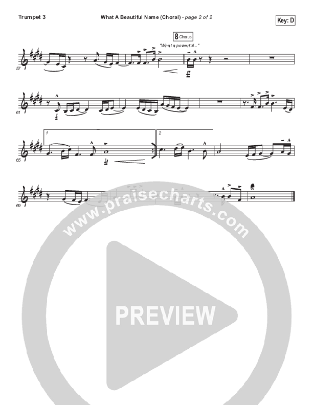 What A Beautiful Name (Choral Anthem SATB) Trumpet 3 (Hillsong Worship / Arr. Luke Gambill)