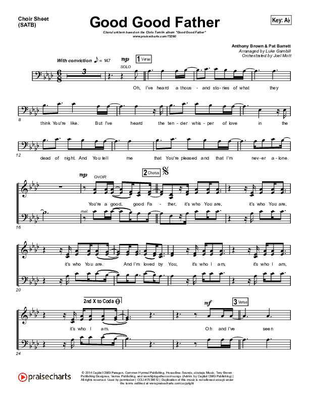 Good Good Father (Choral Anthem SATB) Choir Sheet (SATB) (Chris Tomlin / Arr. Luke Gambill)