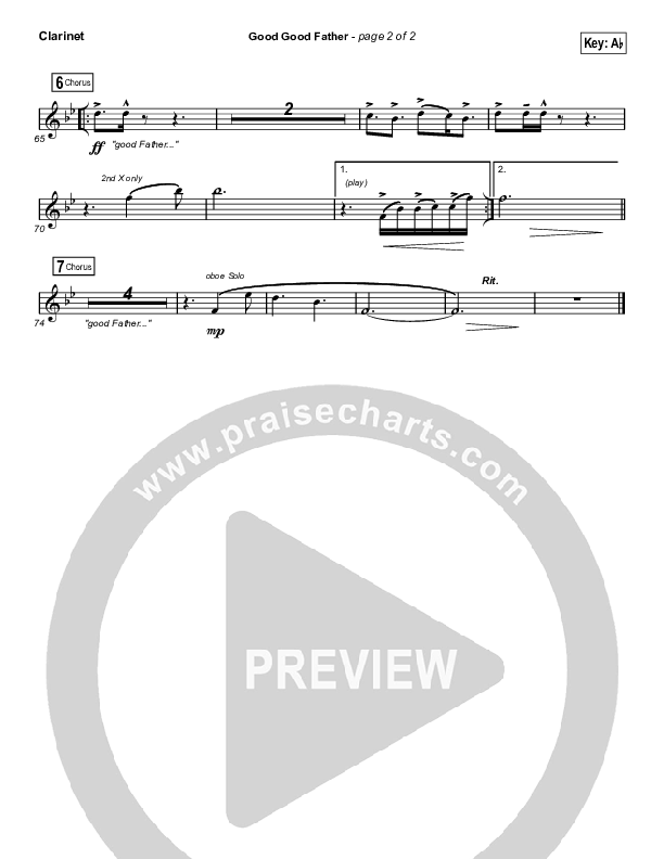 Good Good Father (Choral Anthem SATB) Clarinet (Chris Tomlin / Arr. Luke Gambill)