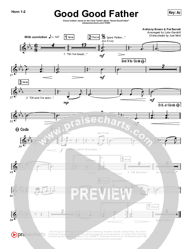 Good Good Father (Choral Anthem SATB) French Horn 1/2 (Chris Tomlin / Arr. Luke Gambill)