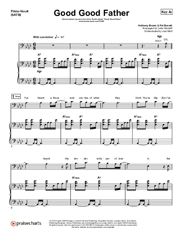 Good Good Father (Choral Anthem SATB) Piano/Vocal Pack (Chris Tomlin / Arr. Luke Gambill)