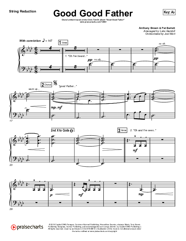 Good Good Father (Choral Anthem SATB) String Reduction (Chris Tomlin / Arr. Luke Gambill)