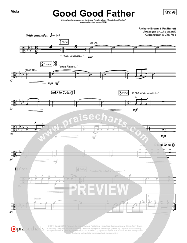 Good Good Father (Choral Anthem SATB) Viola (Chris Tomlin / Arr. Luke Gambill)