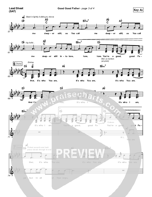 Good Good Father (Choral Anthem SATB) Lead Sheet (SAT) (Chris Tomlin / Arr. Luke Gambill)