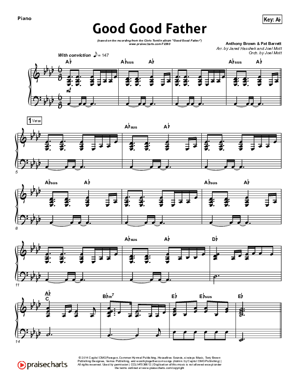 Good Good Father (Choral Anthem SATB) Piano Sheet (Chris Tomlin / Arr. Luke Gambill)