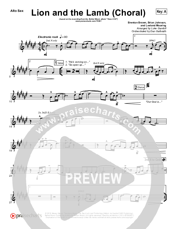 The Lion And The Lamb (Choral Anthem SATB) Alto Sax (Bethel Music / Arr. Luke Gambill)